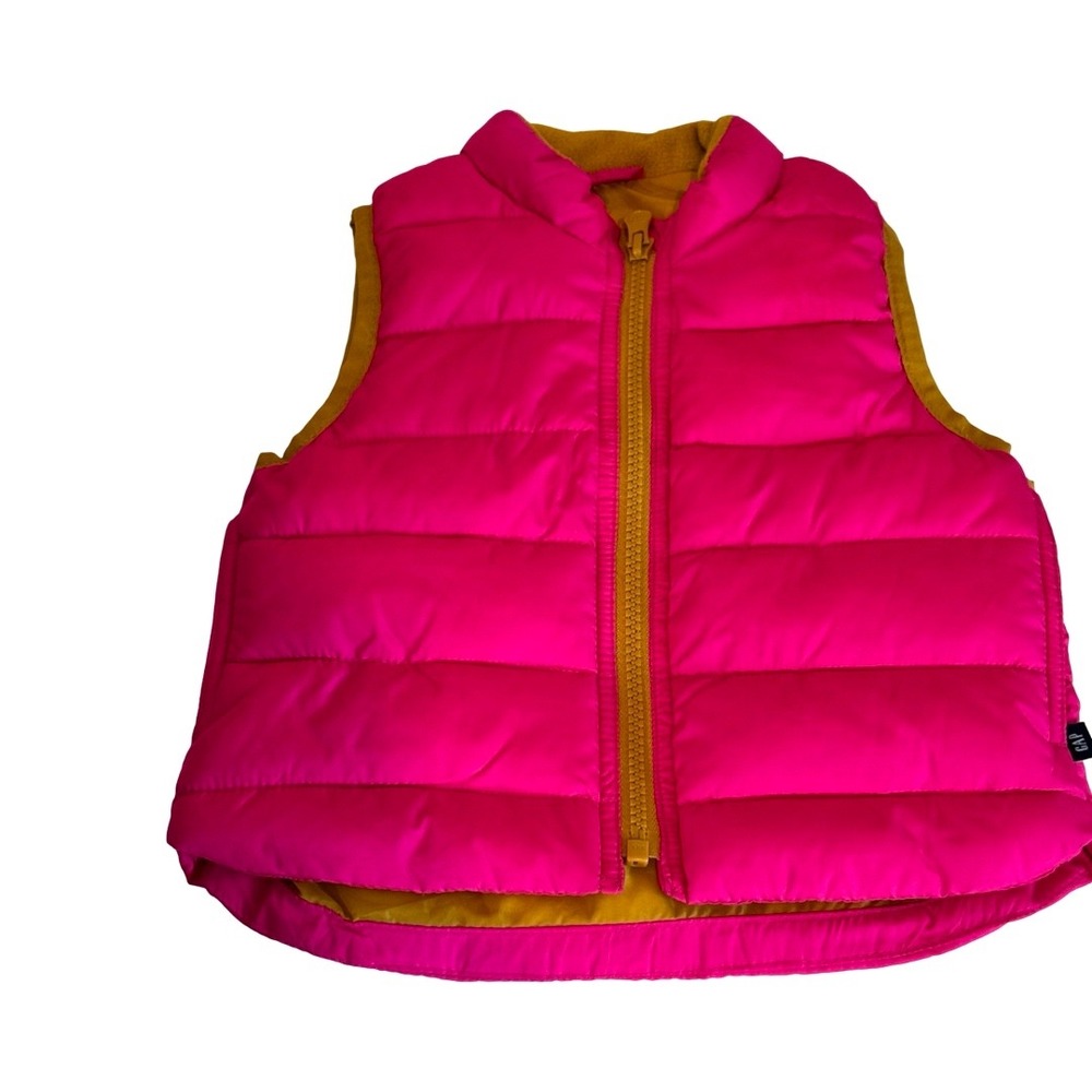 Baby Gap Cold Control Puffer Vest Hot Pink Mustard Yellow 12-18 Months Zip Up
